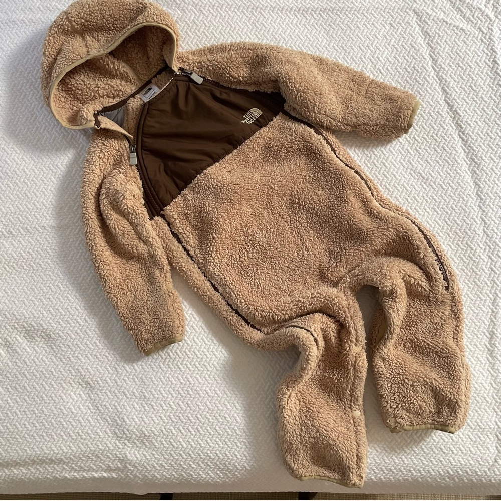 The North Face Tan Fleece Sherpa Kids winter one-piece Footie